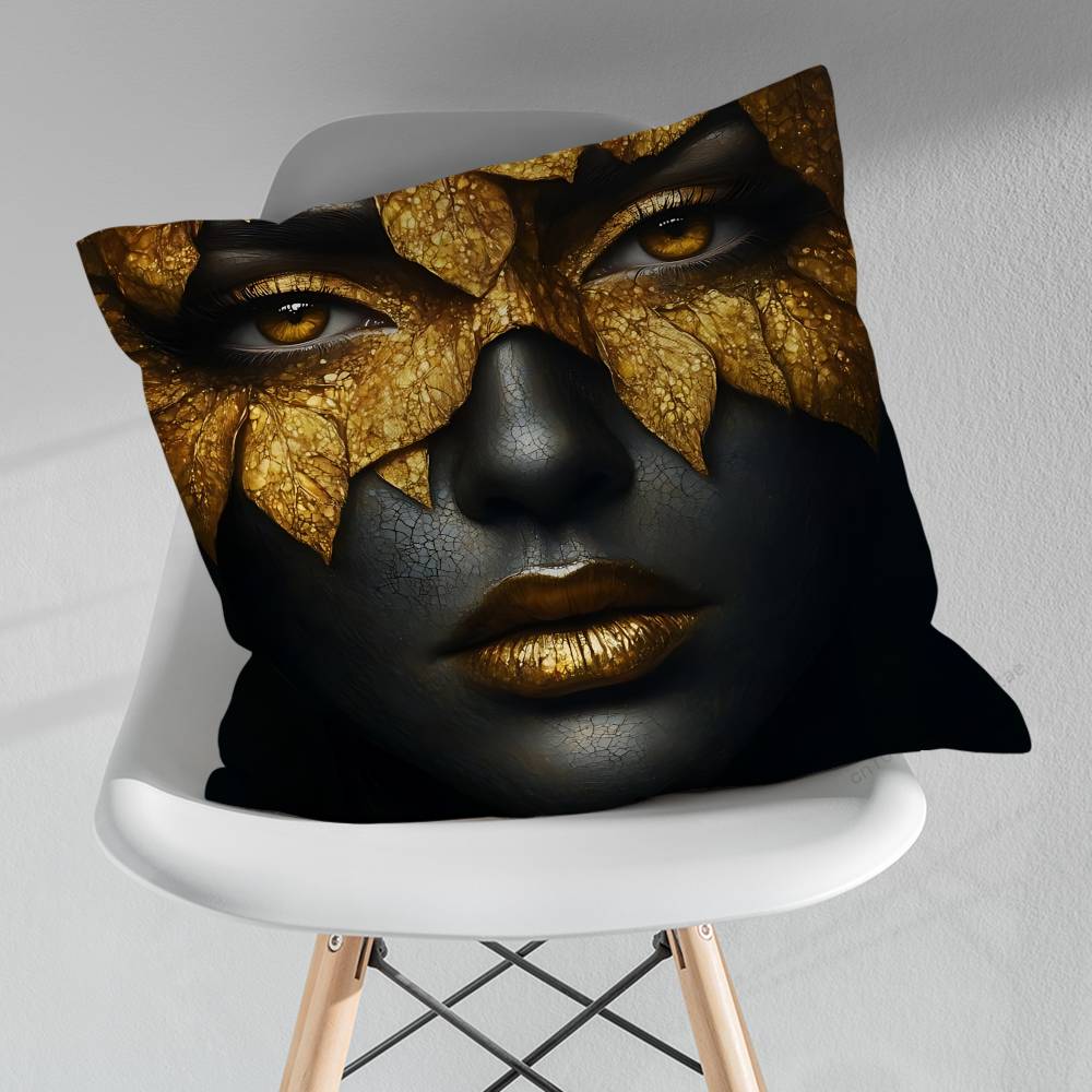 Golden Makeup Art Black Skin Throw Pillow Case Living Room Sofa Cushion Cover For Home Bedroom Decoration Protector