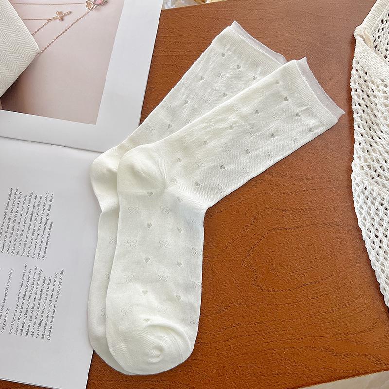 Summer Mesh Socks Children'S White Medium Tube Socks Small Flower Polka Dots Hollow Stacking Socks Breathable Stockings Wind Socks