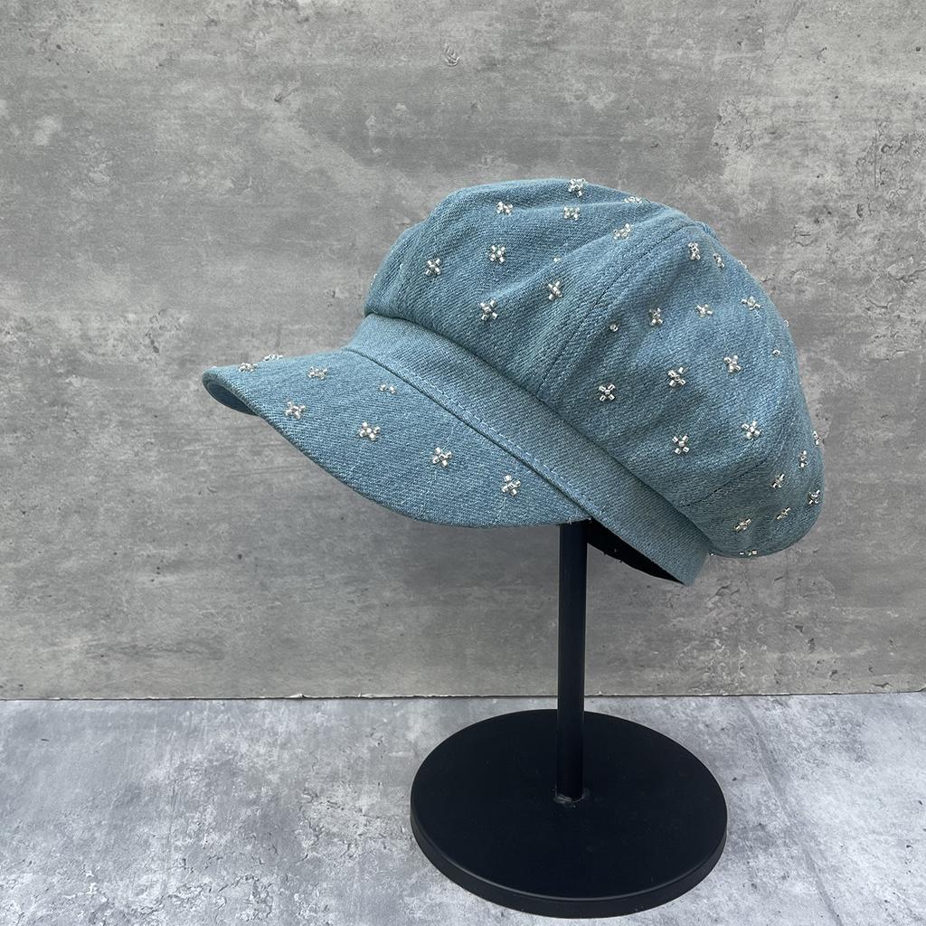 High-quality washed denim cotton octagonal hat women's spring and summer clouds newsboy hat shows a small face fashion beret hat