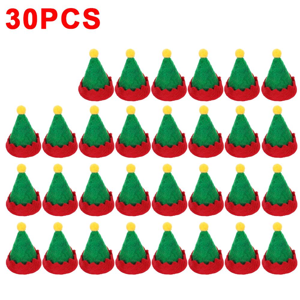 30/1Pcs Mini Santa Hats Christmas Wine Bottle Covers Lollipop Candy Hat Xmas Kids Gifts Navidad Party Table Dinner Decorations