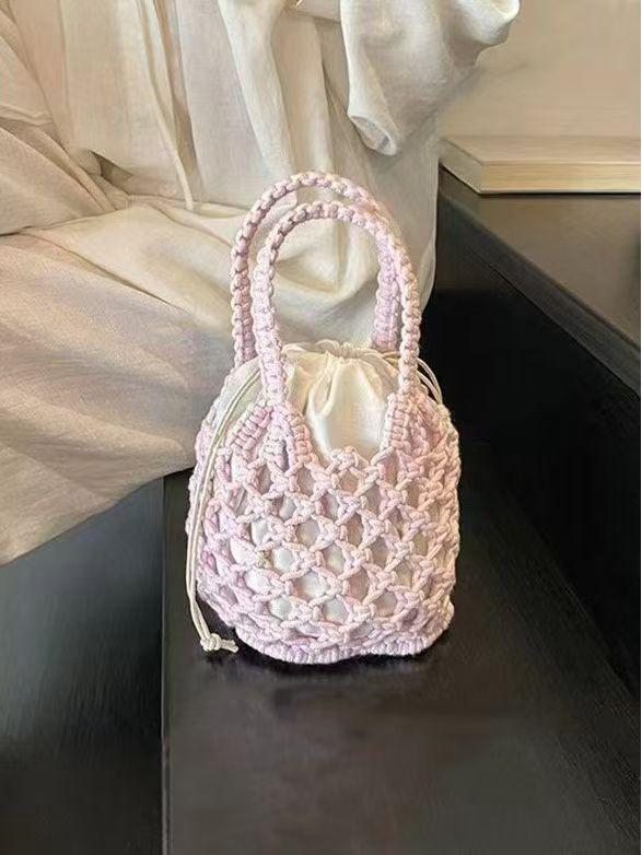 Mini Sac Seau en Paille Tendance pour Femme - Sac à Main Tissé Polyvalent d'Été