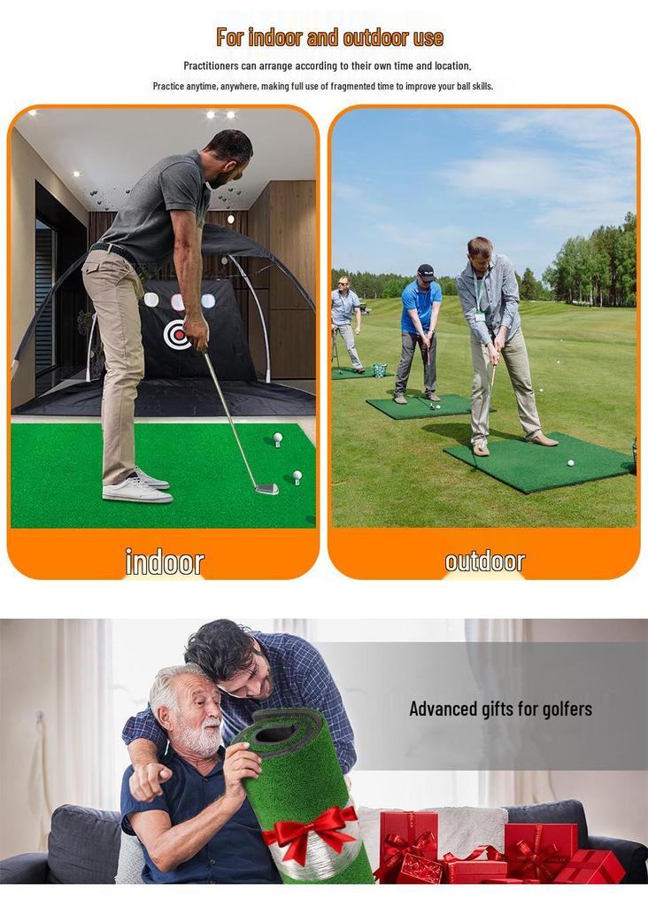 Portable Indoor Golf Practice Mat with Swing Cutting Stick and PP Golf Tee