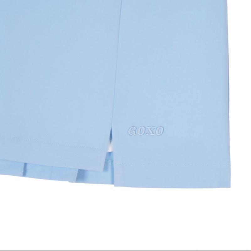 GOXO Sky Blue Back Pleats Slit Skirt