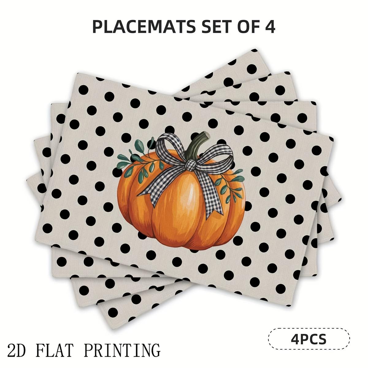 4pcs/6pcs, Pumpkin Polka Dot Fall Pattern Printed Placemats, Square Table Mats, Polka Dot Pumpkin Style Table Decoration Mats 30x45cm-6PC