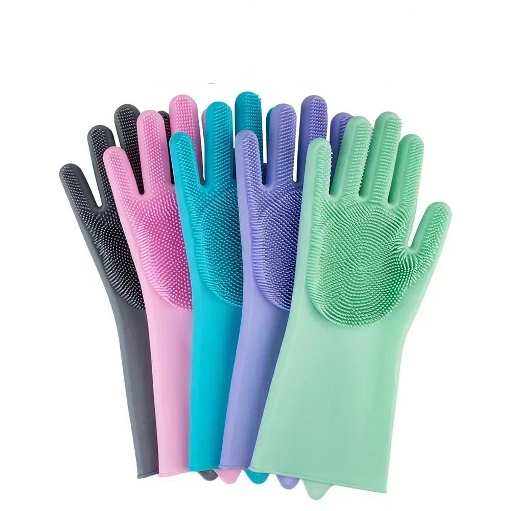 Silicone Rubber  Dishwashing  Gloves For Kitchen Multi - Use For Dishes Veggies Pet Bathing Ultimate Home Cleaning Magic Tool