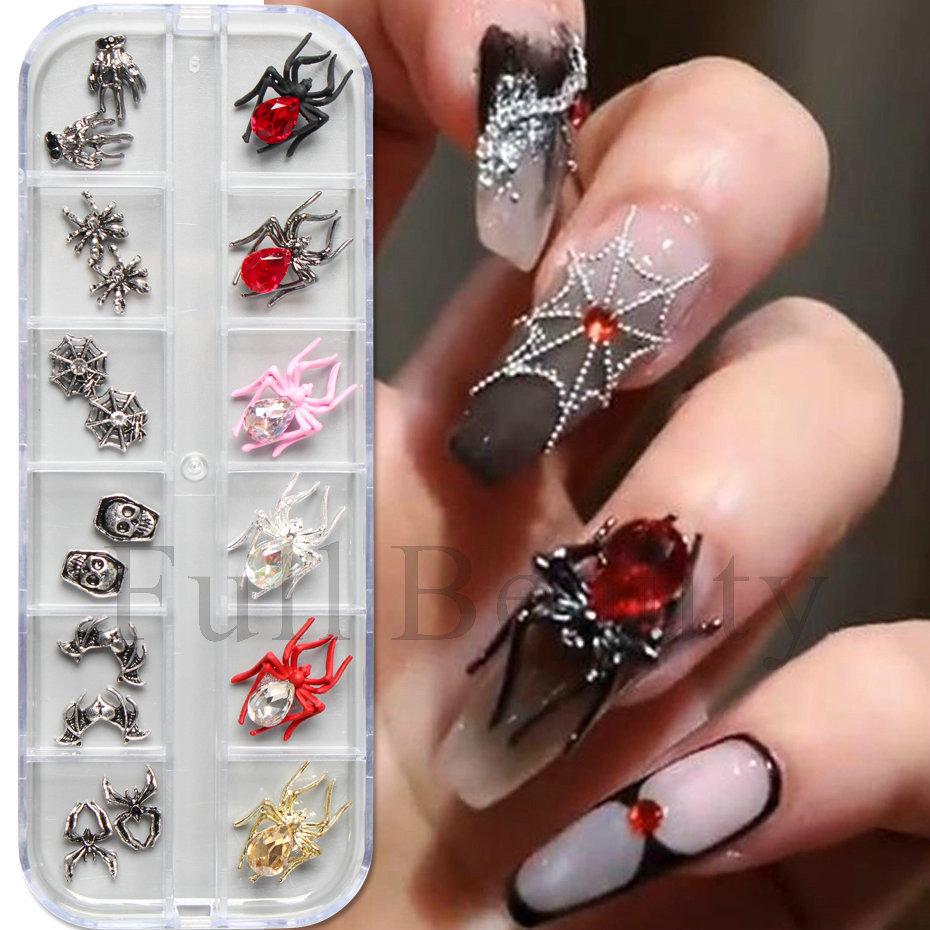 New nail art accessories Halloween dark gem spider skull ghost hand metal alloy nail accessories