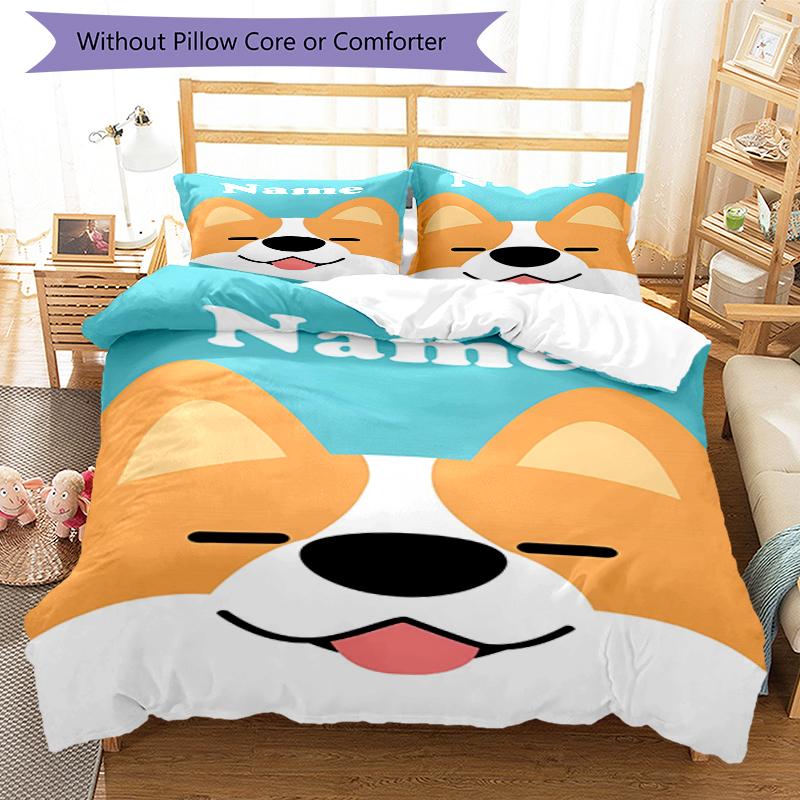 3pcs Custom Name Dog Bedding Set Duvet Cover Closure Includes 1 Duvet Cover & 2 Pillowcases, Soft and Comfortable for All Seasons.
