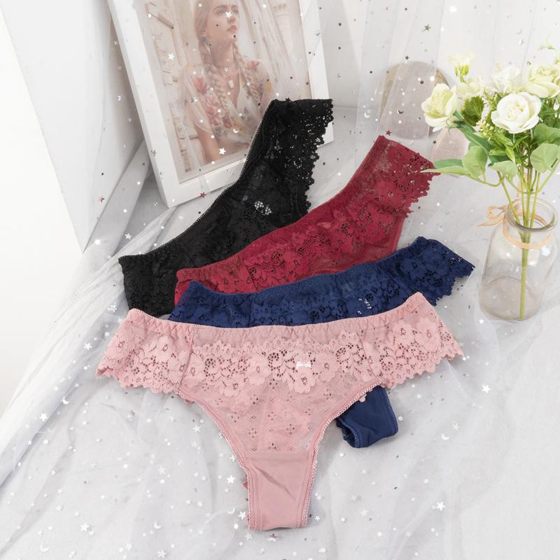 Lace Women Thong Transparent Sexy Briefs Female Intimate Underpants Low Rise Lingerie T Back Knickers