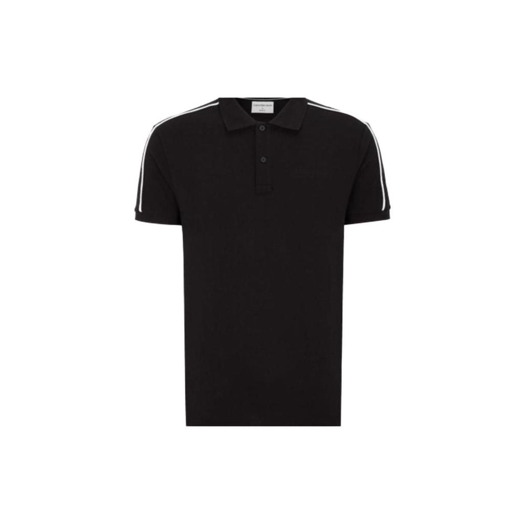 Calvin Klein Solid Color Letter Embroidered Short Sleeve Polo Shirt Men Tops Black J323201-BEH