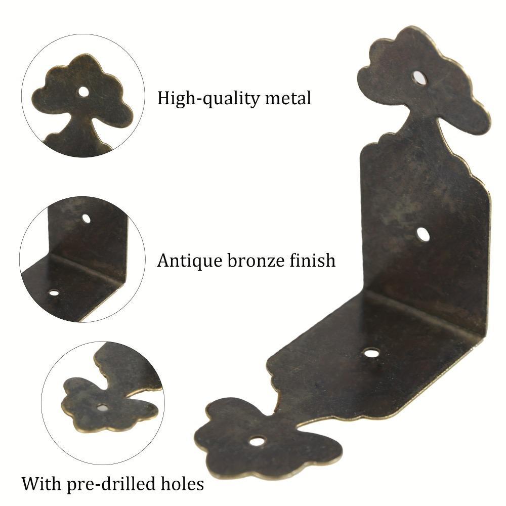 4 pièces Protège-coin en métal bronze rétro, Couvercle d'angle droit pour meuble, boîte en bois, boîte à bijoux, cadre photo