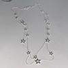 New Alloy Pentagram Star Pendant Silver Color Punk Long Chain Necklace Double Layer Y2K Style Choker