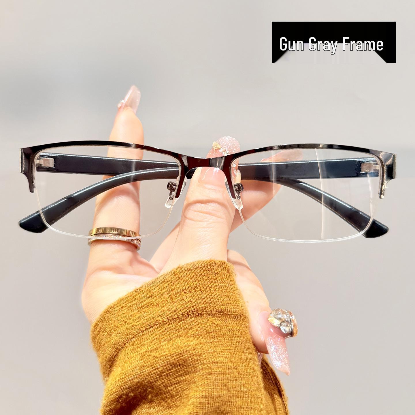 Men s Trendy Half-Frame Alloy Reading Glasses with HD Anti-Blue Light Lenses for Presbyopia 0 Anti-Blue Light