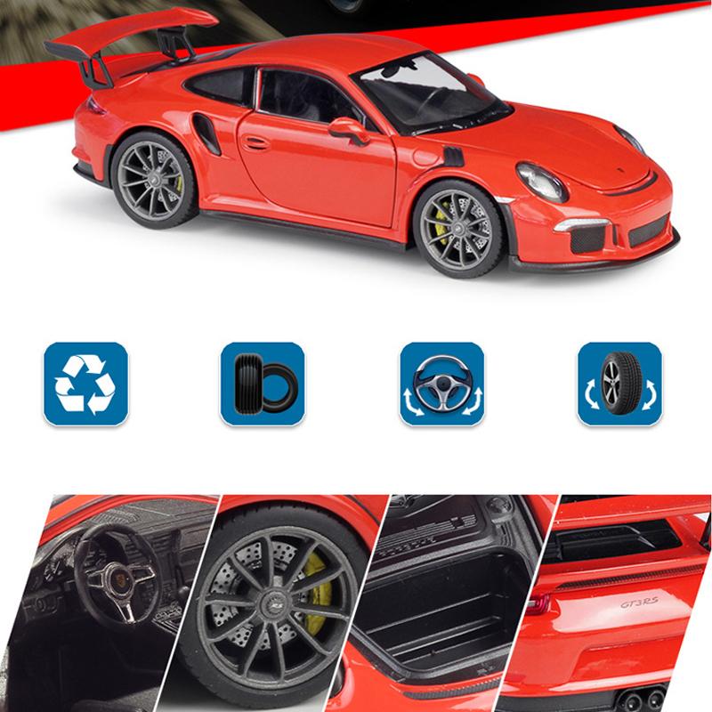 1/24 WELLY Porsche 911 GT3 RS sulamist sportauto mudel survevalu metallist mänguasja võidusõiduauto mudel High Simulation Collection, kingitus lastele