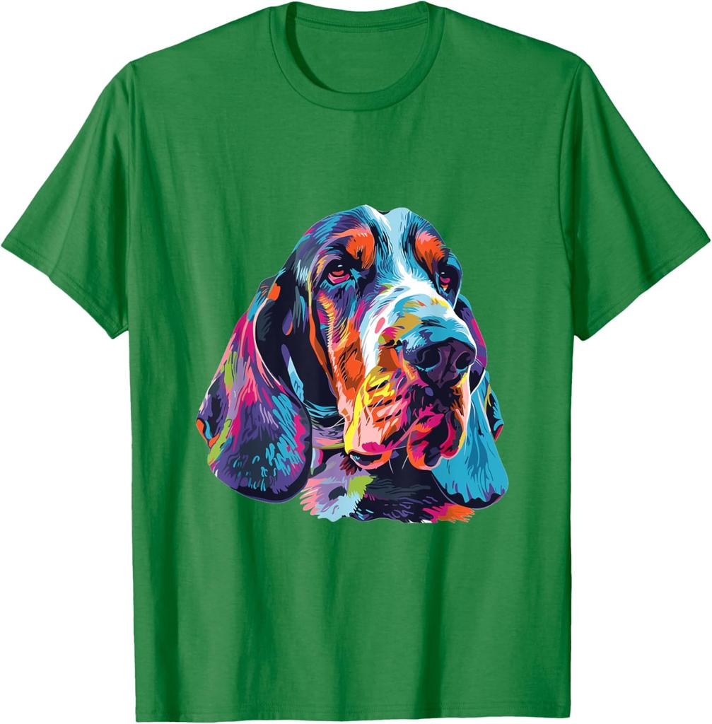 Basset Hound Colorful Pop Art Graphic T-Shirt Men Women Casual Cotton Crew Neck Tee