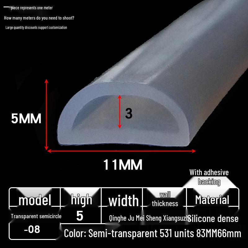 D-shaped High-Temperature Silicone Seal, Semi-Circular Hollow Strip, Self-Adhesive Solid, Odorless Transparent.