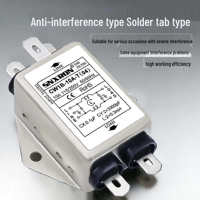Single-Phase 220V AC EMI Power Filter 3A6A Plug-in for Servo Interference Purification