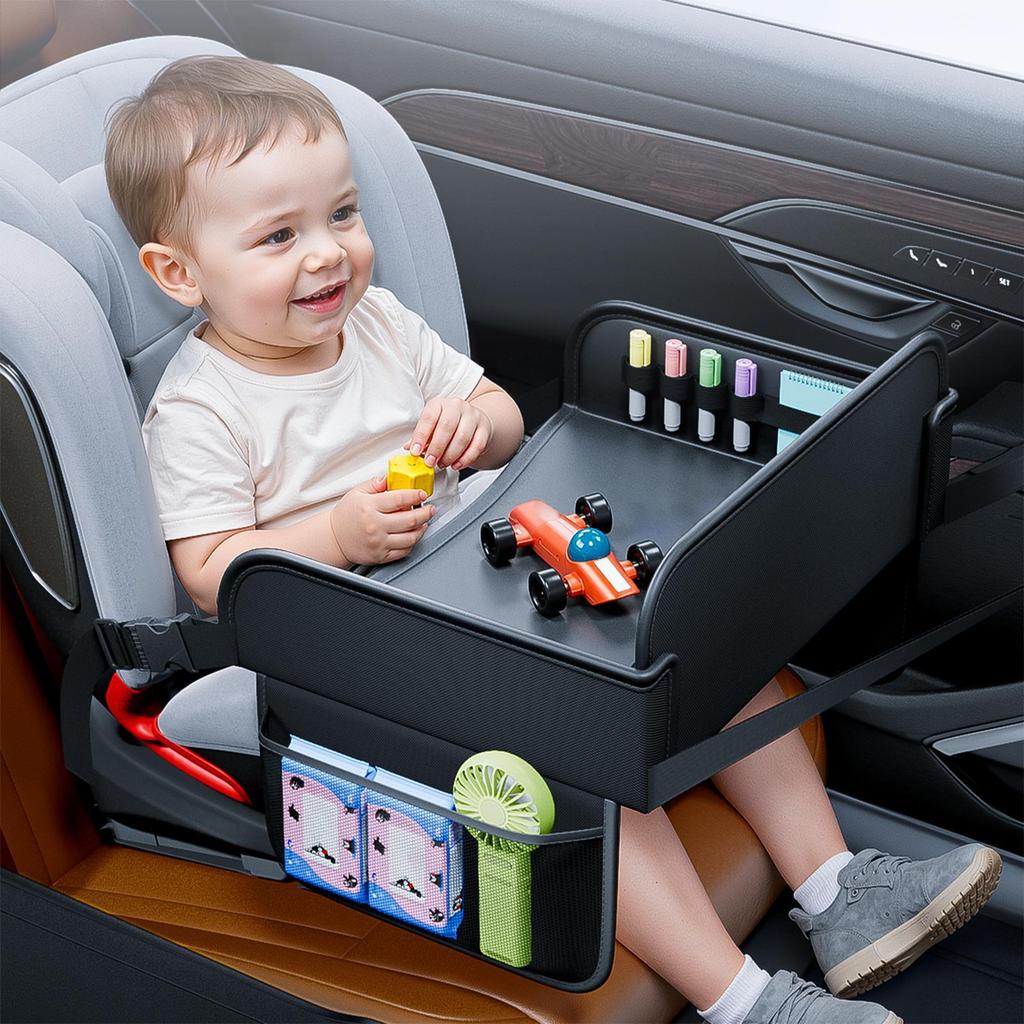 Kinder Reise Tablett PU-Leder Autositz Tisch Tablett Für Kinder Reiseaktivitäten Schreibtisch-Organizer Schoßtisch Ständer Halter Für Tablet