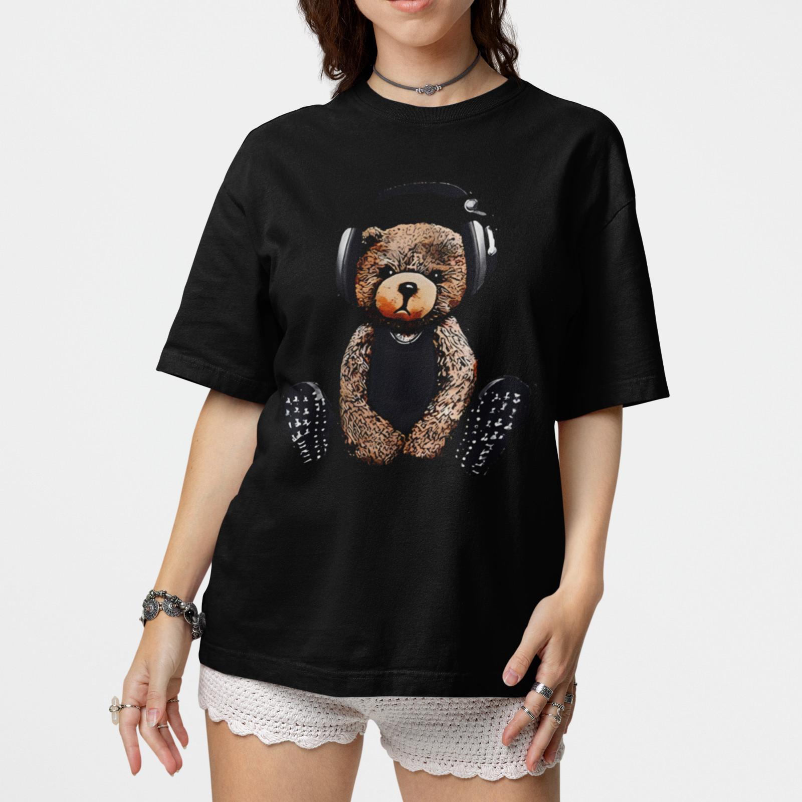 Teddy Bear Headphones Shirt Cute Music Lover Bear Graphic Unisex Tee XXXL