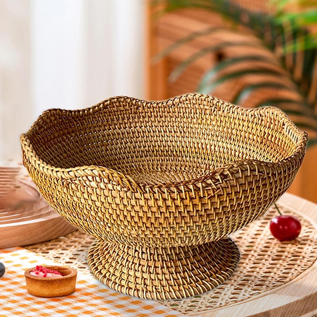 Cesta de Frutas con Base Centro de Mesa de Pan Cuenco de Ratán Bandeja para Fiesta Comedor
