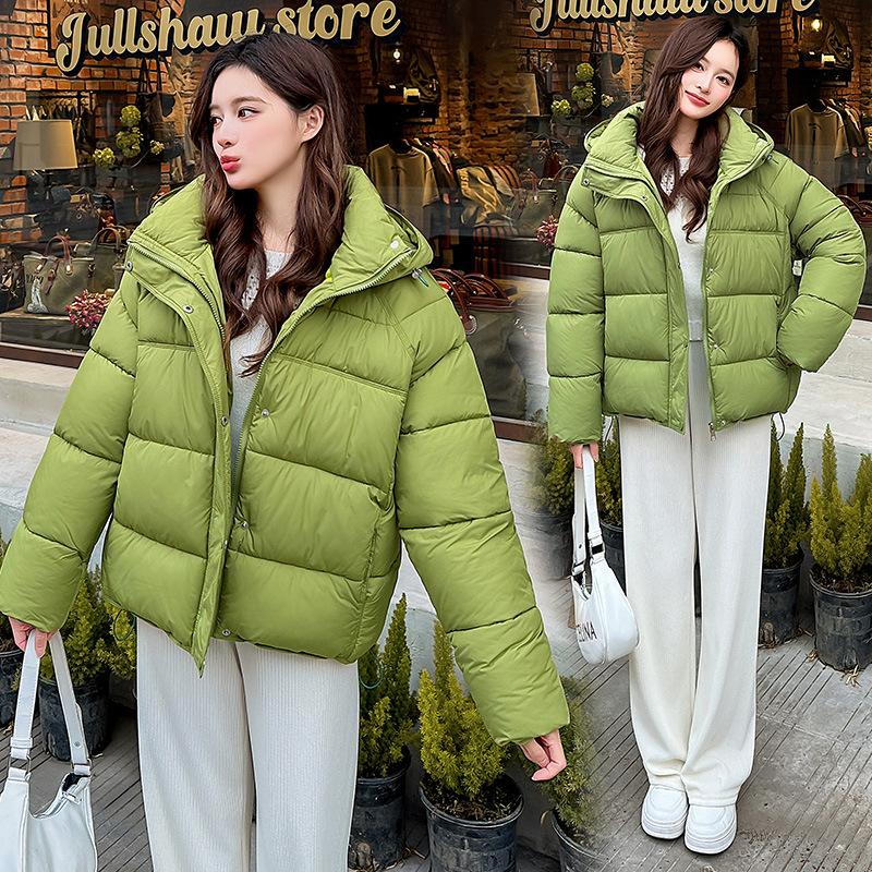 Dame Kort Hette Vindtett Tykk Varm Vinterjakke med Raglanermer