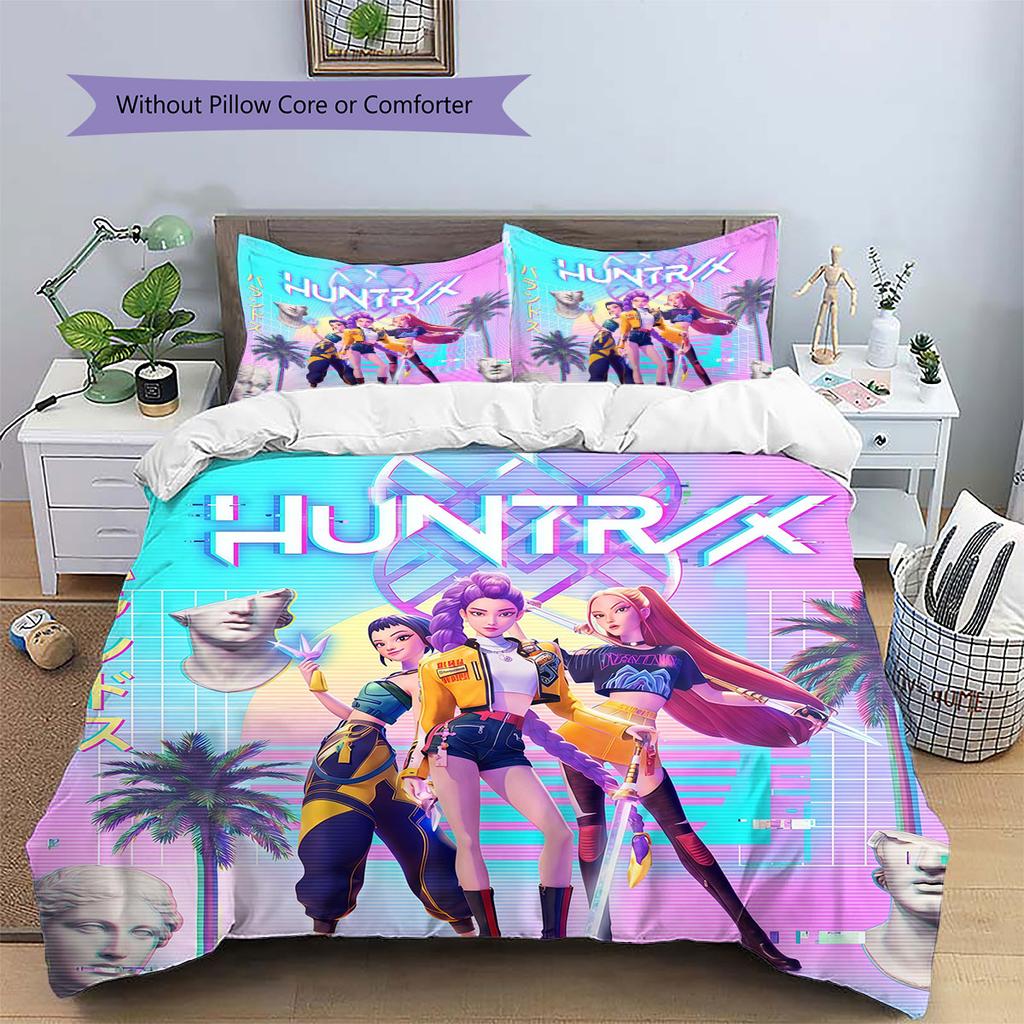 kpop hunter Pattern Bedding Quilt Set Quilt Cover Pillowcase Home Decoration Birthday Gift (1 * duvet cover + 2 * pillowcase, without core)