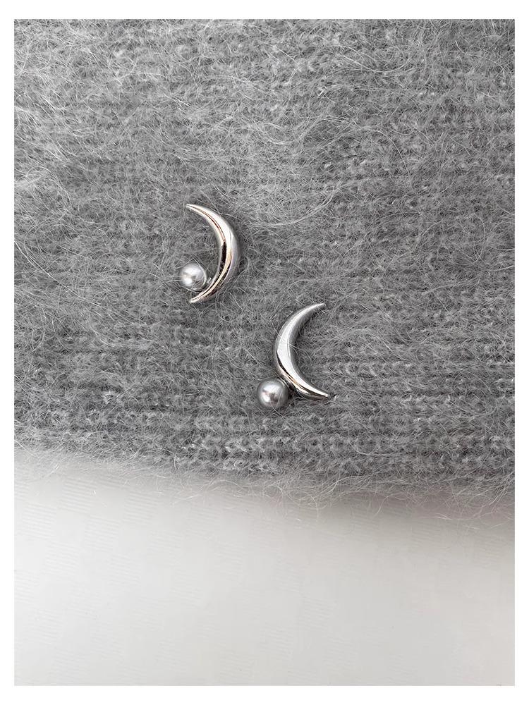 Ash Crescent Cool Grey Pearl Moon Stud Earrings for Women - Trendy and Chic Ear Accessories 2026
