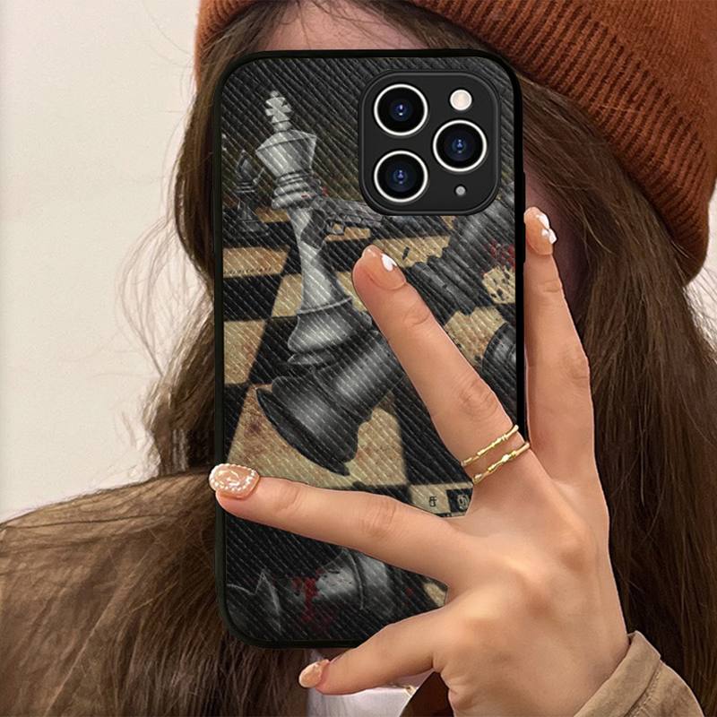 Chess Board Pieces Phone Case Hard Leather Case for iPhone 11 12 13 Mini Pro Max 8 7 Plus SE 2020 X XR XS Coque