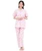SAZAC Sleepy Hello Kitty Shirt Cotton Short Sleeve and Long Pants Set Pajamas, 100% Broadcloth, Women's (Pink/L/SAN1945)