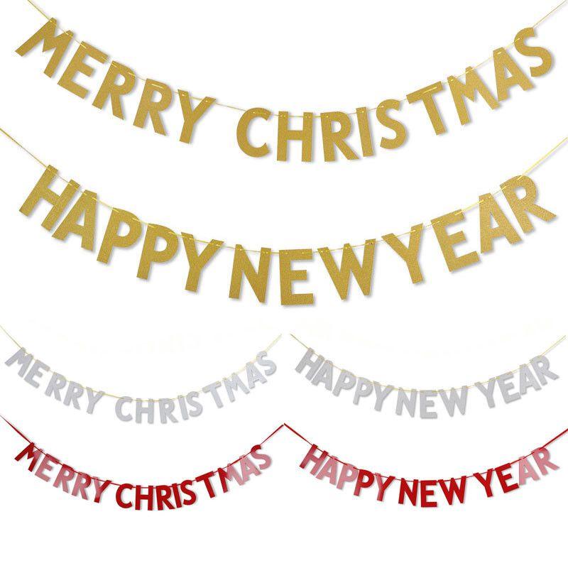 Festive Merry Christmas Happy New Year Banner Bunting For Home Party Decor