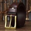 Belt Men's Pure Copper Business Dye Penetration Leather Pin Buckle First Layer Cowhide Simple Glossy Casual Pants Belt