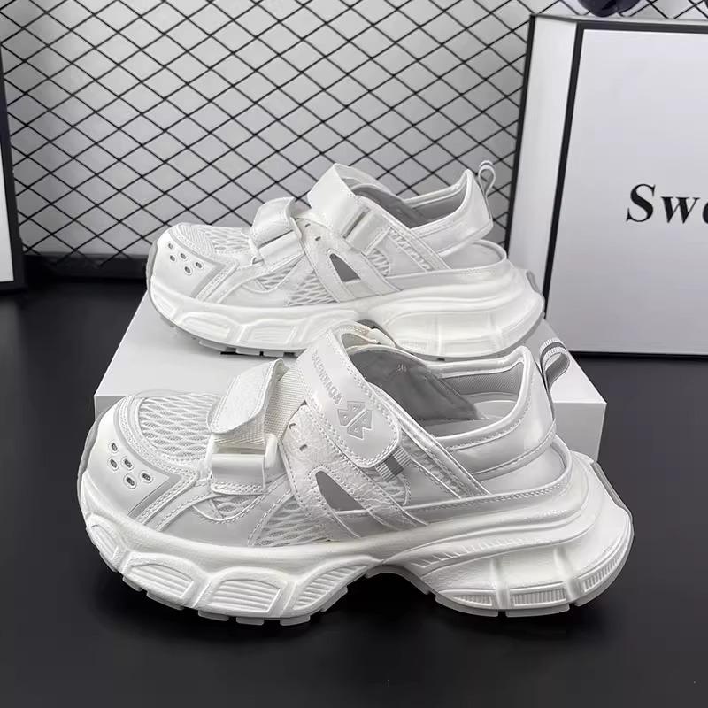 Thick-soled hollowed-out breathable mesh dad shoes women's summer new leather versatile sports lazy bag head sandals