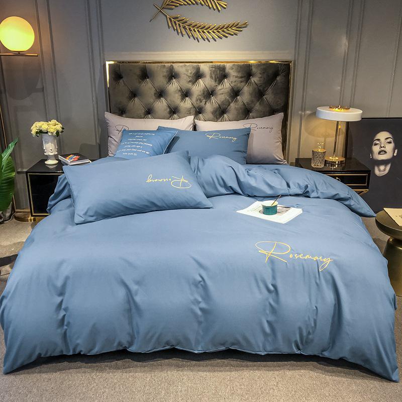 Solid Color Washed Cotton Quilt Cover with Simple Embroidery