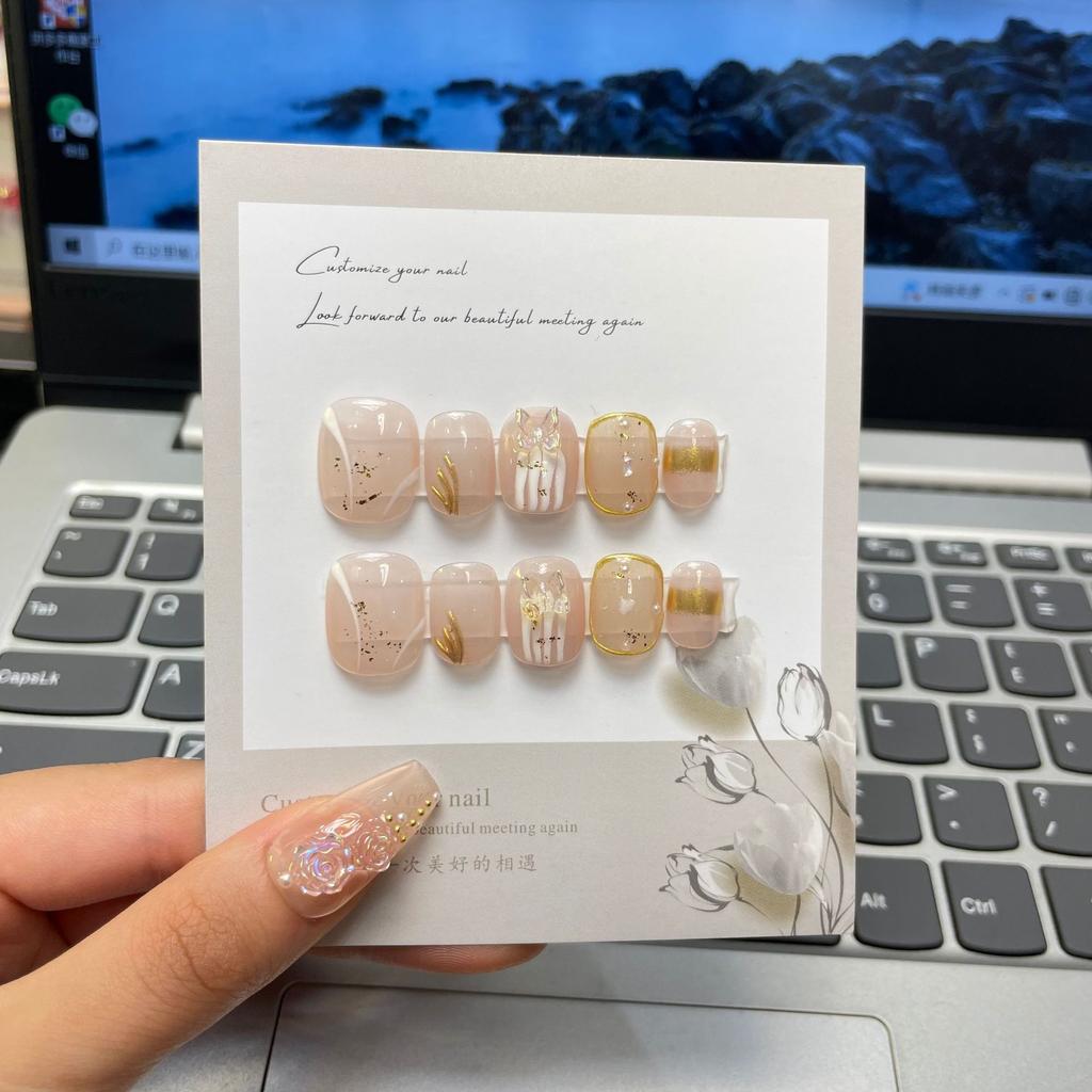 10pcs/set Purely Handmade Wearable Nails Removable Nail Art French Simple False Nails Finished Long and Short Nails