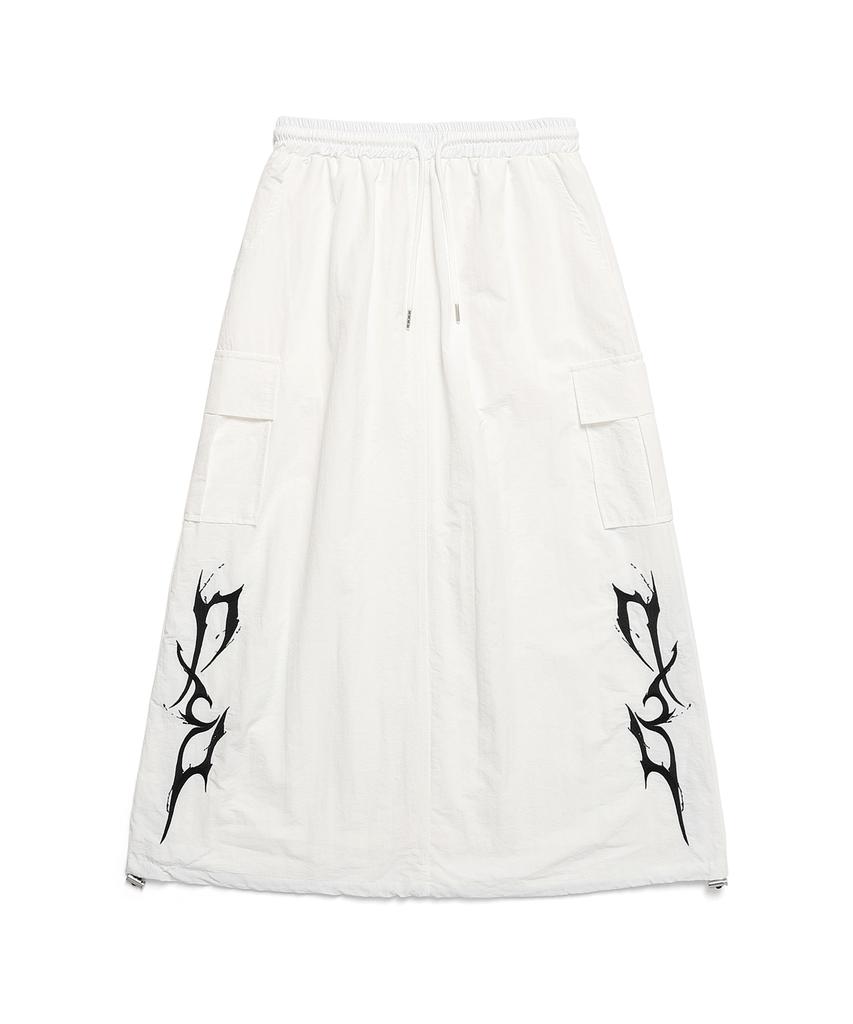D.XO.H Embroidered Thunder Logo Nylon Long Skirt [ White ]