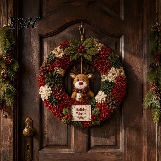Relaxing Holiday Craft Projects 3D Fabric Wreath Poke Art Kit for Adults, Christmas Easy Crafts Adults Kit, Santa Snowman Design, Beginner-Friendly