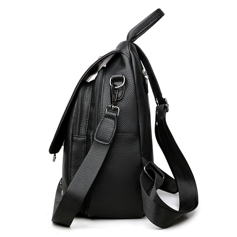 Women's Retro Solid Color Outdoor Backpack Soft Leather Large Capacity Backpack