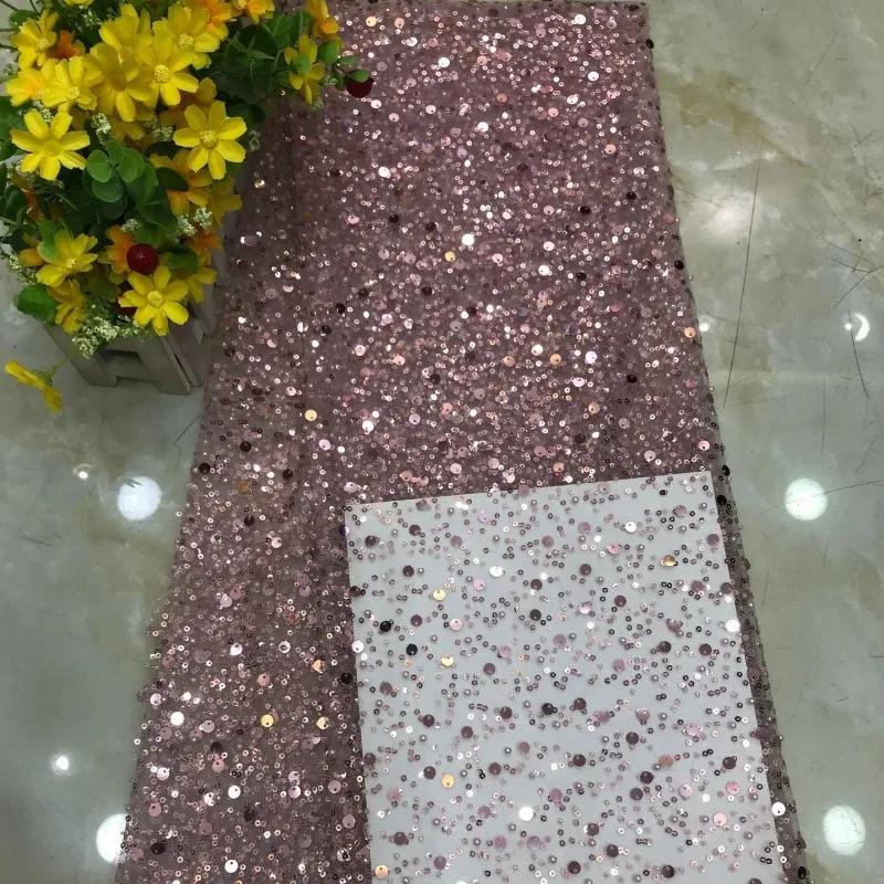 Luxury 3D Sequined Beaded Mesh Embroidered Lace Fabric Handmade Wedding Dress DIY Accessories Width 130cm 1Meter