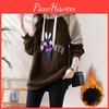 Winter Autumn And Plus Velvet Thick Hooded Sweater Womens Midlength Loose Fashion Cartoon Rabbit Pattern Sweater