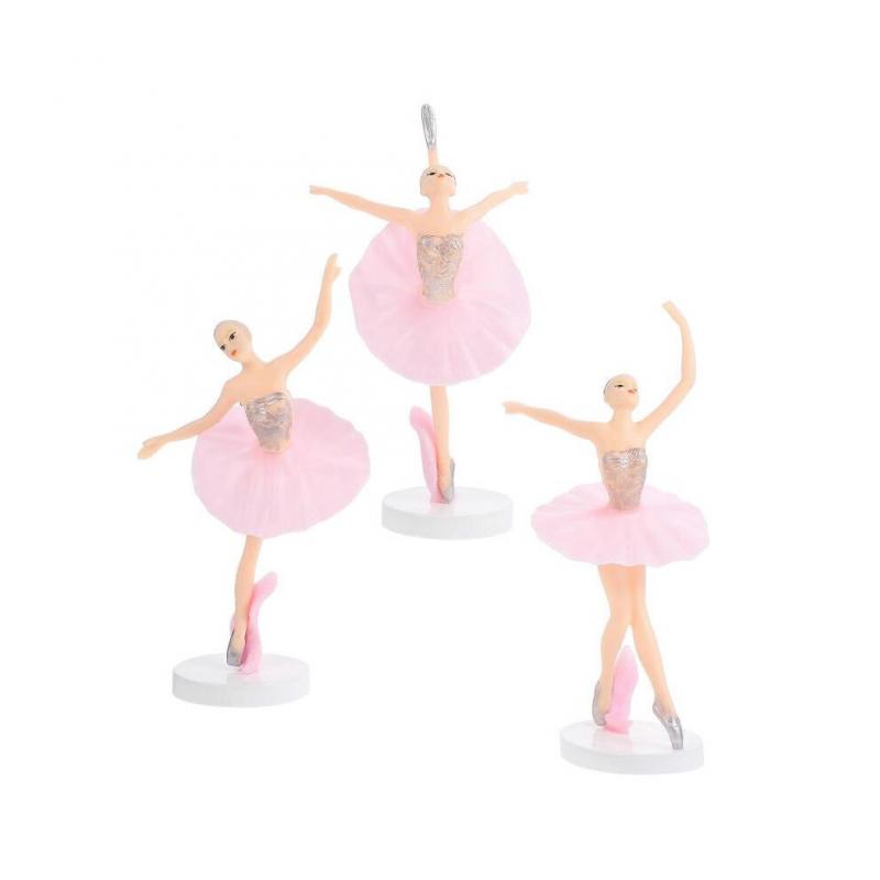 Elegant Ballerina Statue Dancing Girl Figurines Home Use Pink 14.50X6.00X6.00CM 3Pcs