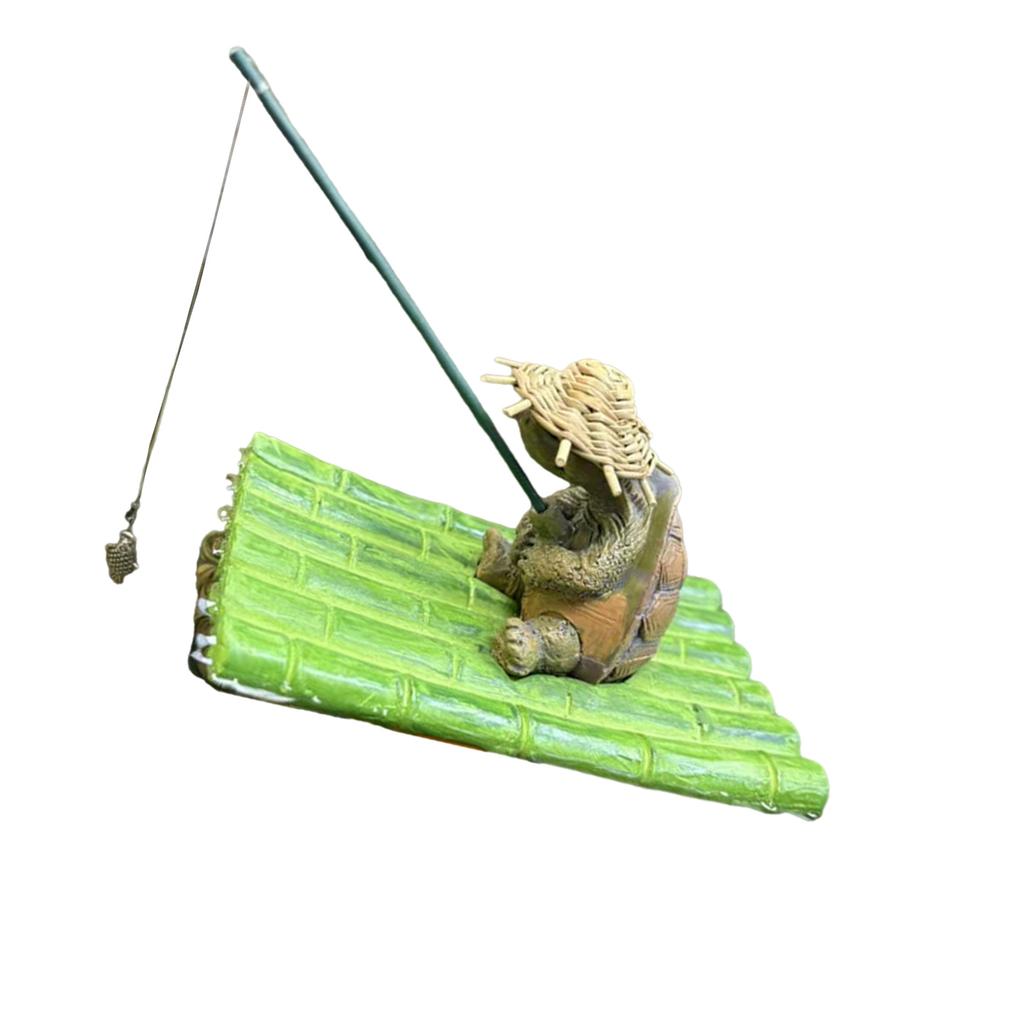 Floating Bamboos Raft Fishing Turtles Sculpture Resins Miniature Garden Pond Decors For Outdoor or Desktop Ornament