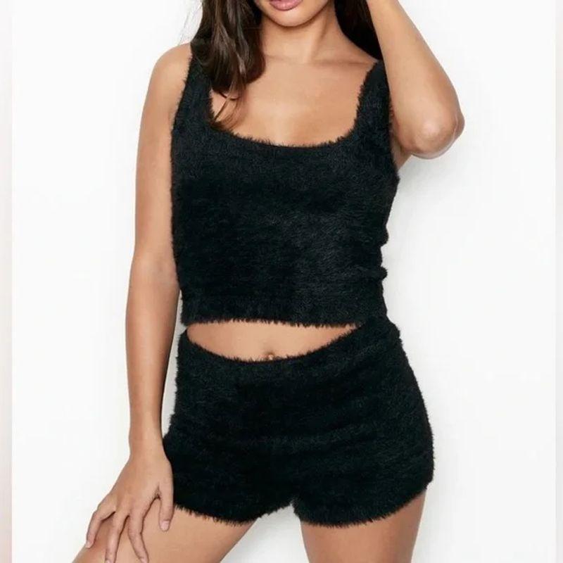 Women ~ Wei * Mi Furry Sleeveless Vest Elastic Waist Shorts Set