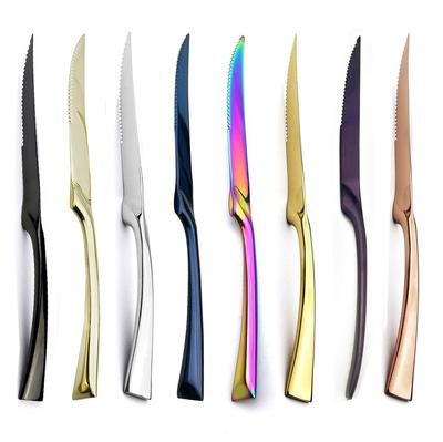 6-teiliges buntes 18/10-Edelstahl-Spiegelbesteck, Geschirr, Fleisch, Fisch, Messer, gezahntes Steakmesser, Servieren, schwarzes Utensilienset