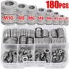 80/180/360/540/720pcs M2 M2.5 M3 M4 M5 M6 M8 M10 Stainless Steel Flat Washer Plain Gaskets Metal Washers Rings for Screw Bolt Assortment Kits