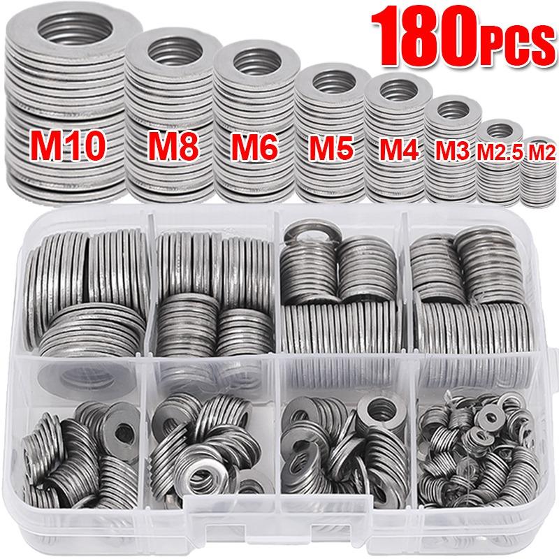 80/180/360/540/720pcs M2 M2.5 M3 M4 M5 M6 M8 M10 Stainless Steel Flat Washer Plain Gaskets Metal Washers Rings for Screw Bolt Assortment Kits