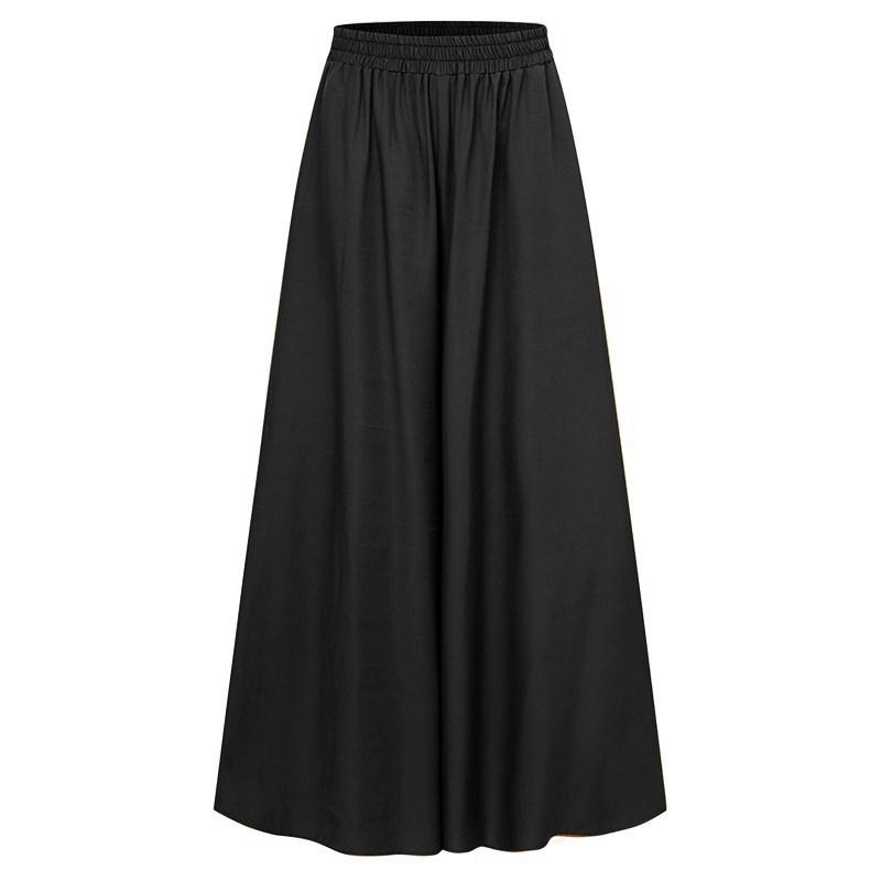 Women Ice Silk Wide Leg Pants Elastic High Waist Loose Maxi Trousers Plus Size Casual Beach Palazzo Pants Summer
