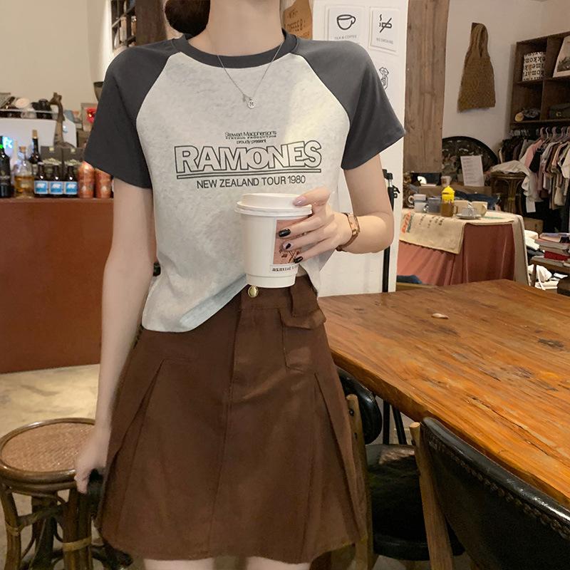 

Forward Shoulder Round Neck Short-sleeved Top for Women In Summer New Women s Clothing Design Fashionable Short Slim T-shirt XL серый