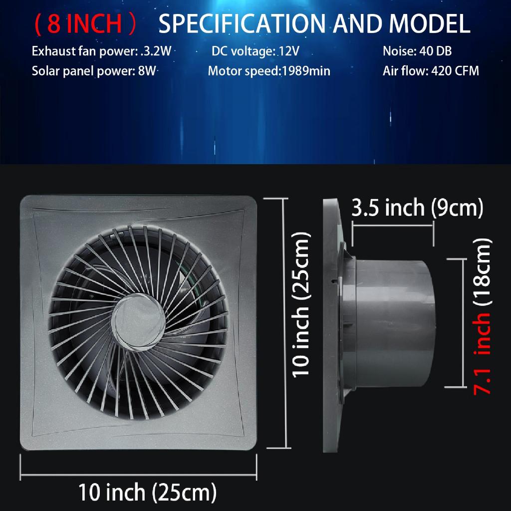 4/6/8 Inch Exhaust Fan Solar Panel Air Suction Fan High Speed Greenhouse or Pet House Air Circulation Ventilation Fan