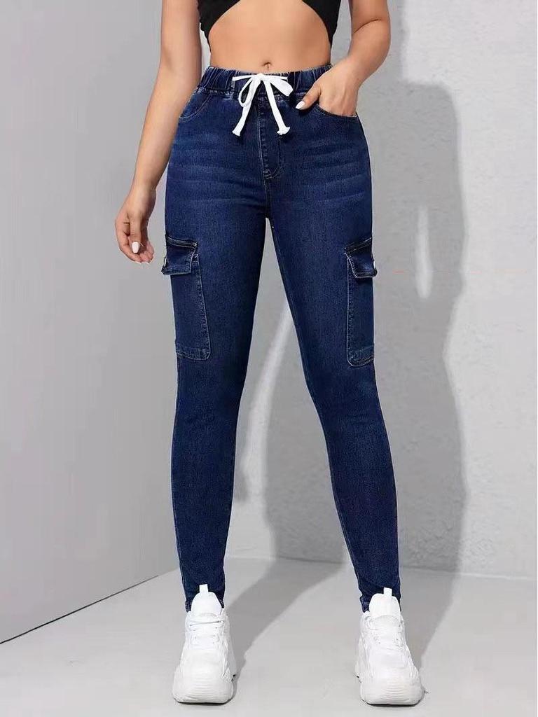 Elastic Waist Stretch Denim Skinny Jeans - Women’s European & American Style