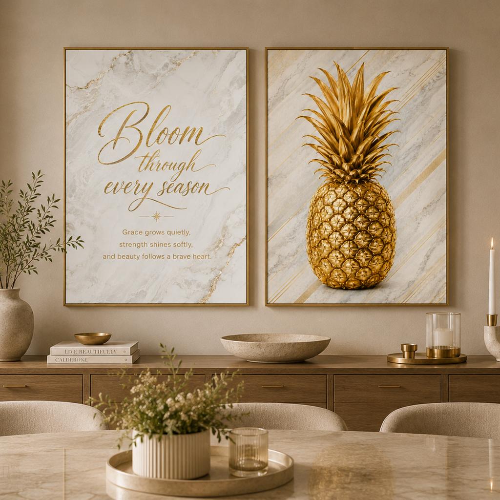 Nordic Luxury Marble Wall Art Gold Pineapple Canvas Painting Poster Print Bedroom Living Room Decor
