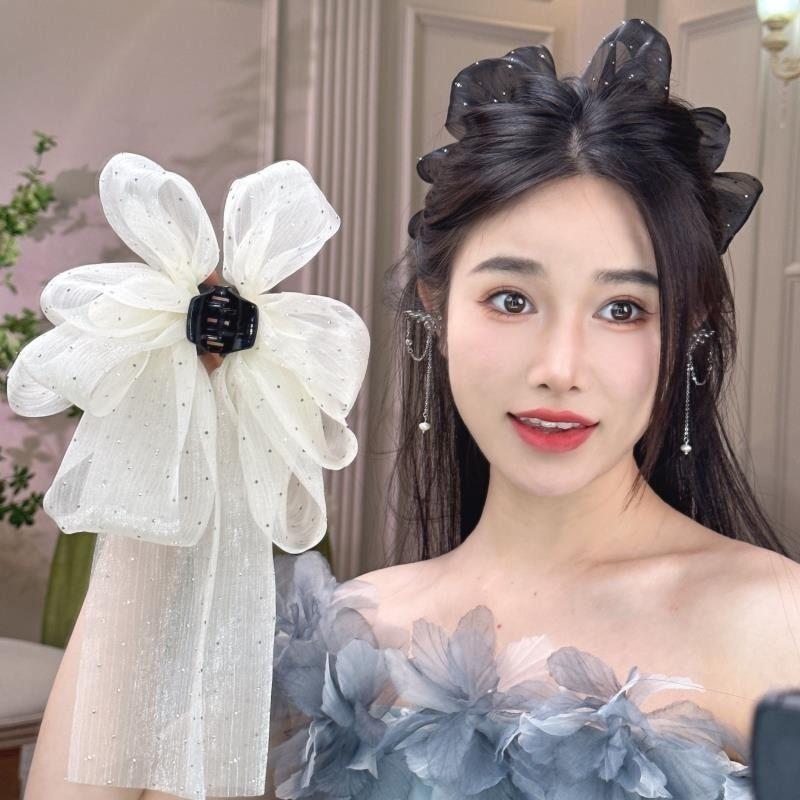 Vintage Mesh Bow Hair Claw 1Pcs Sparkle Rhinestone Design Clip for Women Elegant Birthday Parties